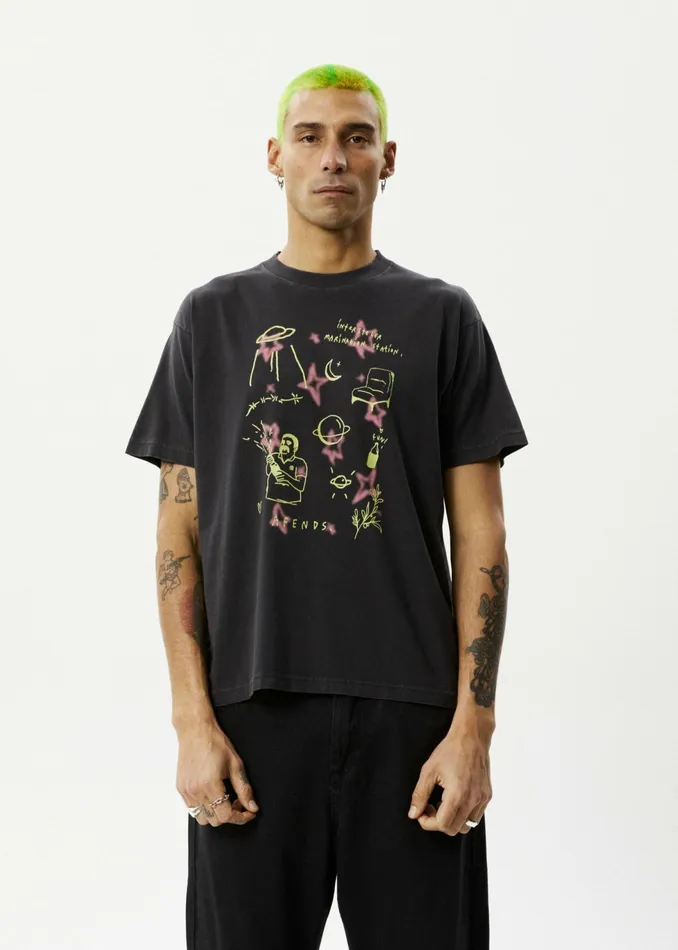 Men TShirts Afends AFENDS Mens Microdose 8211 Boxy Fit Tee 8211 Stone Black