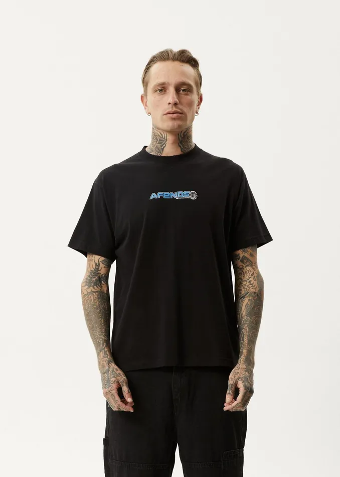 Men TShirts Afends AFENDS Mens Pilot 8211 Boxy TShirt 8211 Black