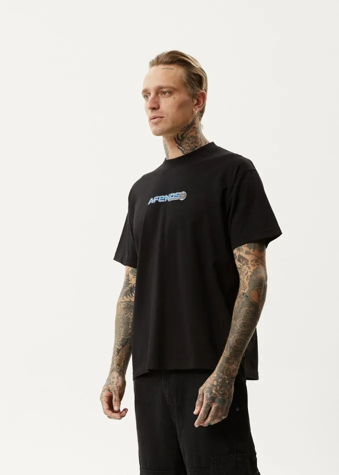 Men TShirts Afends AFENDS Mens Pilot 8211 Boxy TShirt 8211 Black