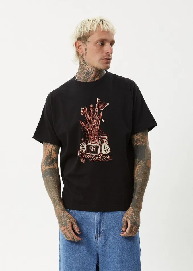 Men TShirts Afends AFENDS Mens Regrowth 8211 Boxy Fit Tee 8211 Black