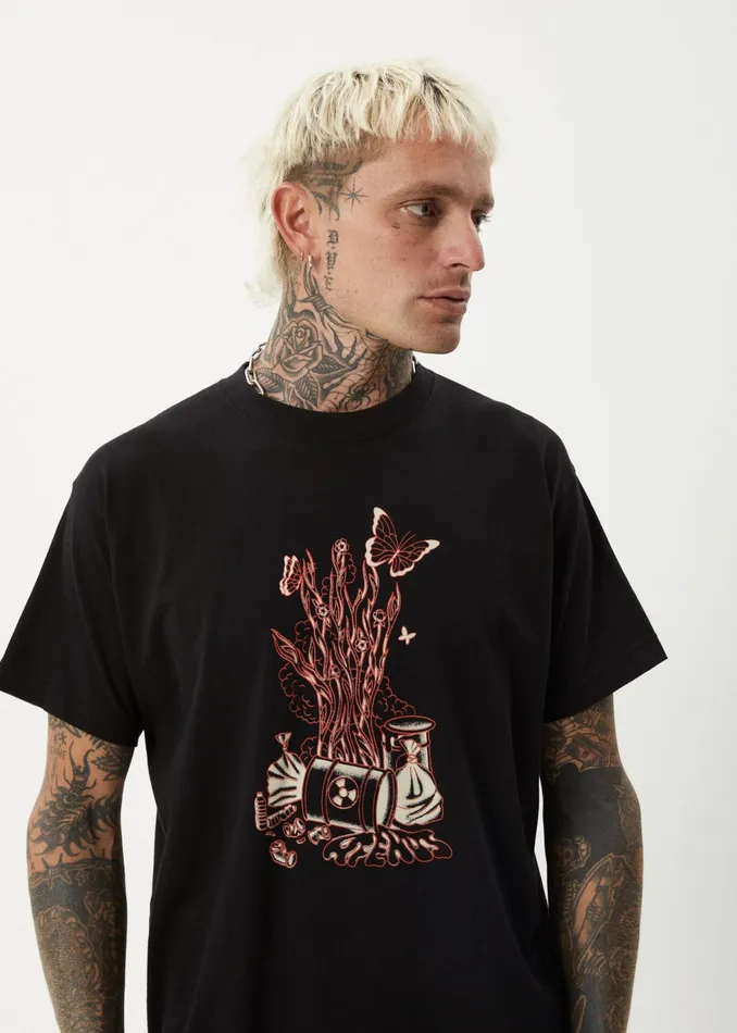 Men TShirts Afends AFENDS Mens Regrowth 8211 Boxy Fit Tee 8211 Black