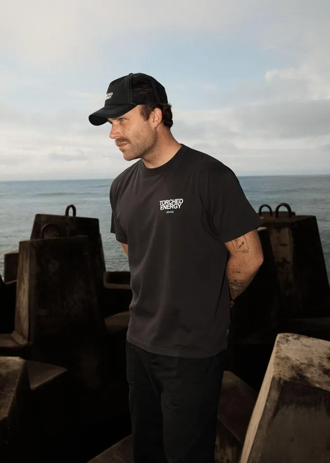 Men TShirts Afends AFENDS Mens Torched Energy 8211 Boxy Fit Tee 8211 Stone Black