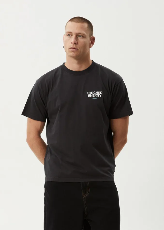 Men TShirts Afends AFENDS Mens Torched Energy 8211 Boxy Fit Tee 8211 Stone Black