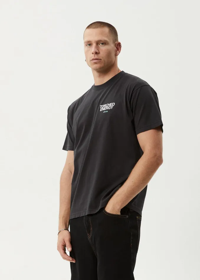 Men TShirts Afends AFENDS Mens Torched Energy 8211 Boxy Fit Tee 8211 Stone Black
