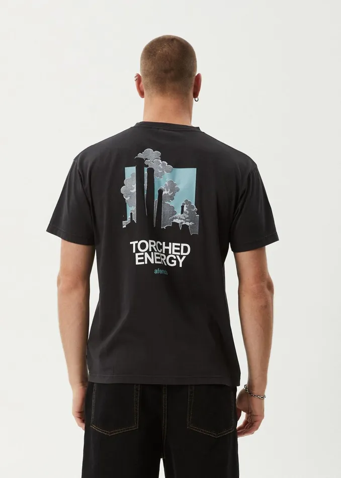 Men TShirts Afends AFENDS Mens Torched Energy 8211 Boxy Fit Tee 8211 Stone Black