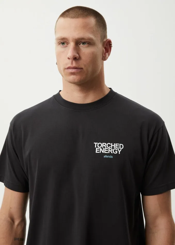 Men TShirts Afends AFENDS Mens Torched Energy 8211 Boxy Fit Tee 8211 Stone Black