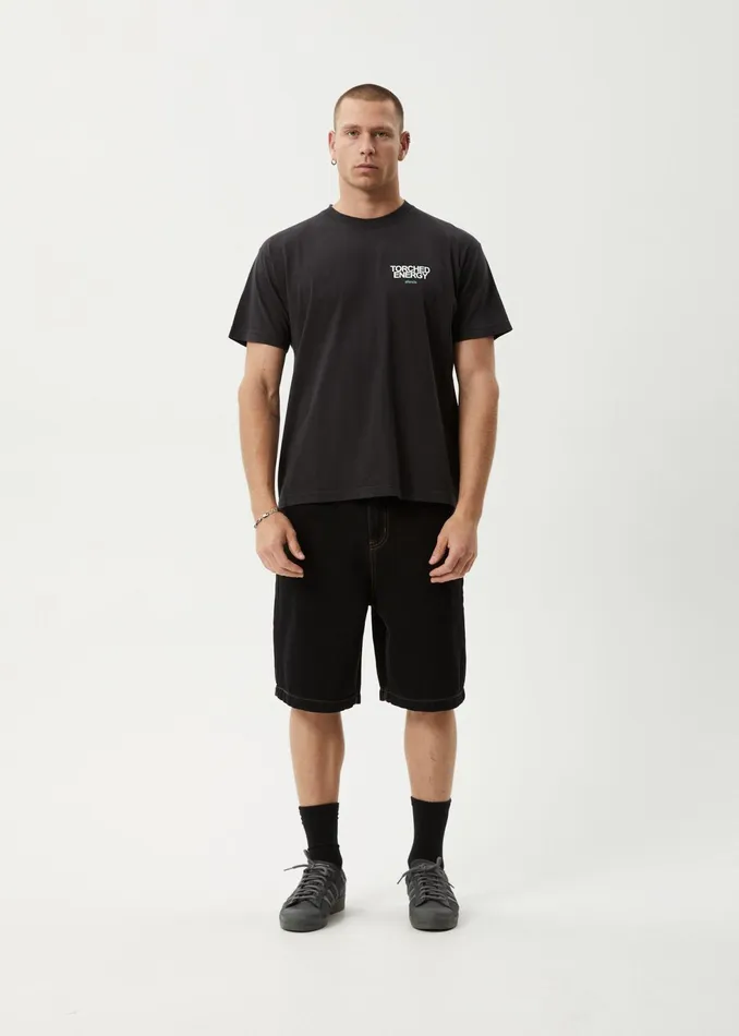 Men TShirts Afends AFENDS Mens Torched Energy 8211 Boxy Fit Tee 8211 Stone Black