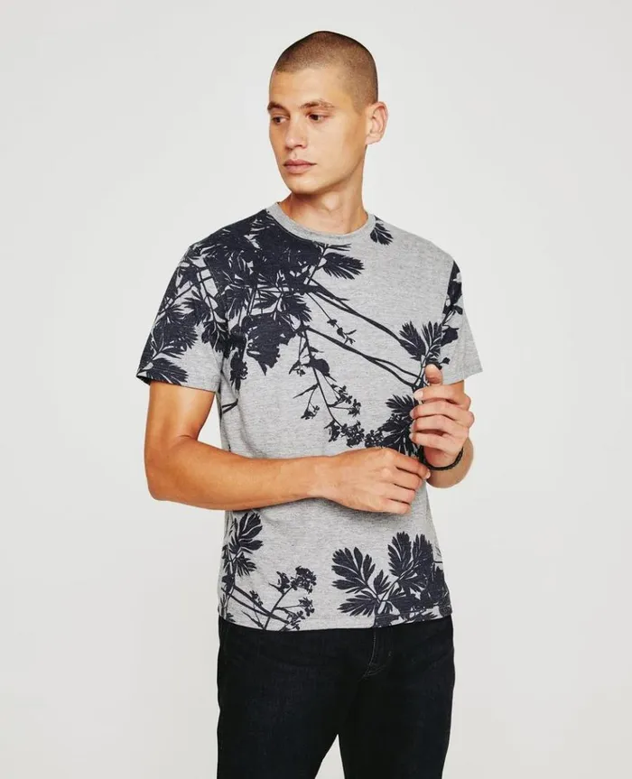 Men Tees AG Jeans Bryce Crew Bold Flower Heather Grey Multi