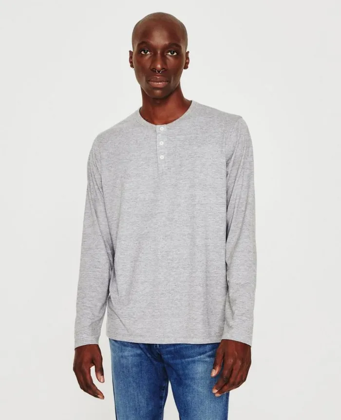 Men Tees AG Jeans Bryce LS Henley Heather Grey