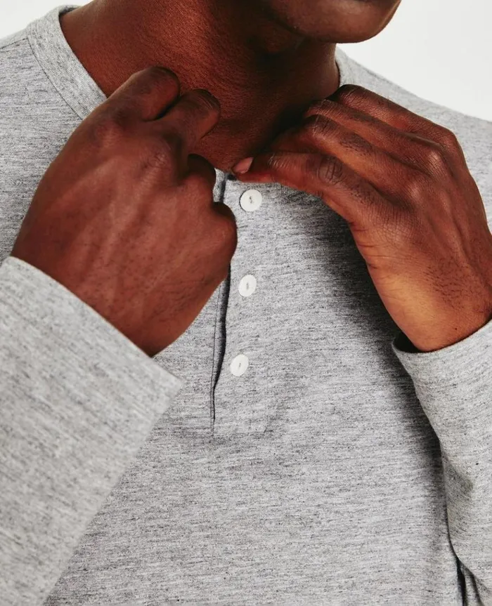 Men Tees AG Jeans Bryce LS Henley Heather Grey Men Tees AG Jeans Bryce LS Henley Heather Grey