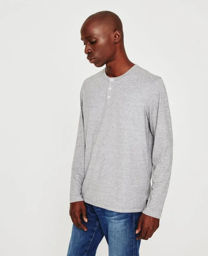Men Tees AG Jeans Bryce LS Henley Heather Grey Men Tees AG Jeans Bryce LS Henley Heather Grey