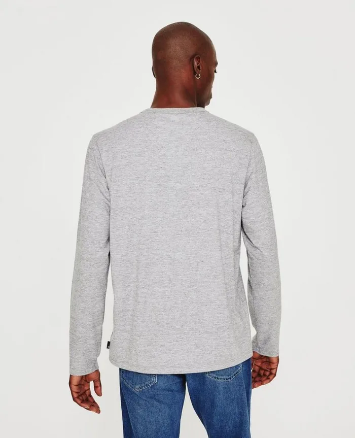 Men Tees AG Jeans Bryce LS Henley Heather Grey Men Tees AG Jeans Bryce LS Henley Heather Grey