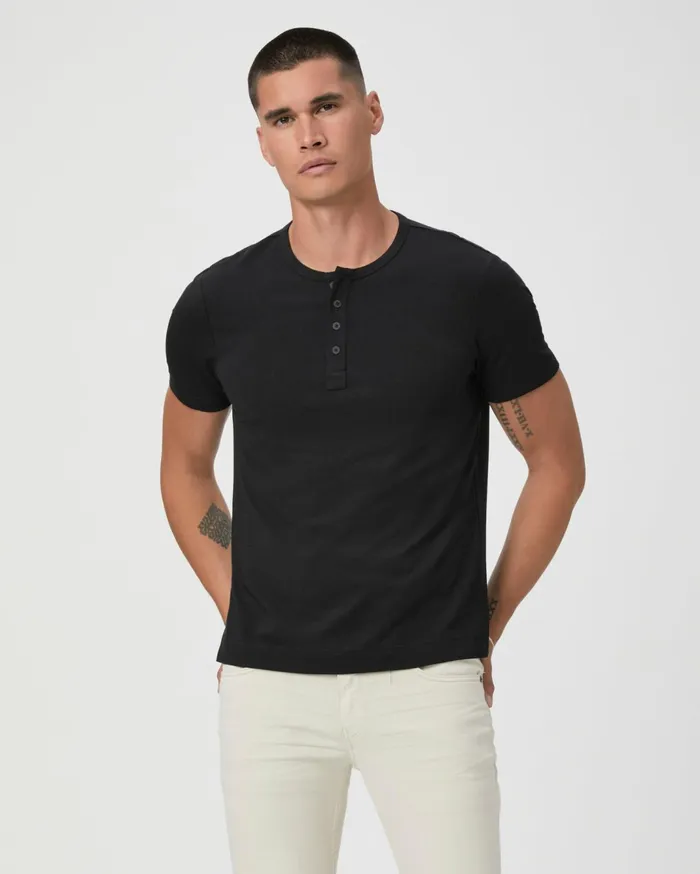 Men Tees PAIGE Harwood Short Sleeve Henley 8211 Black