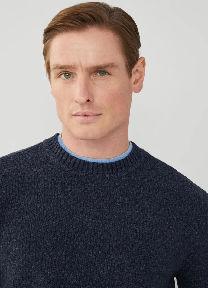 Men Textured Knit Jumper Navy Hackett London Knitwear