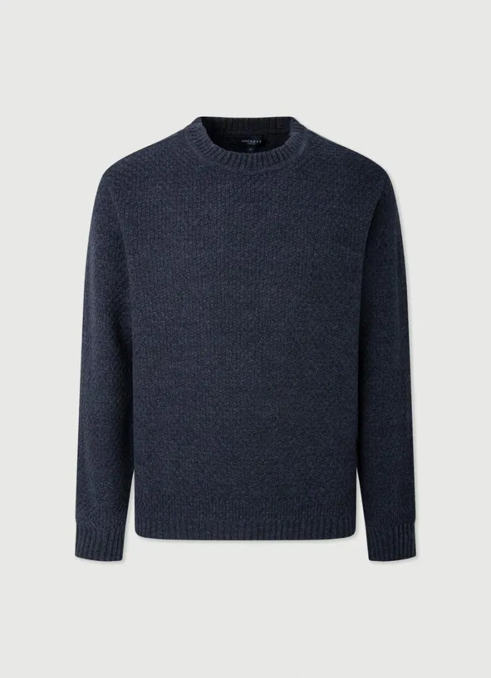 Men Textured Knit Jumper Navy Hackett London Knitwear