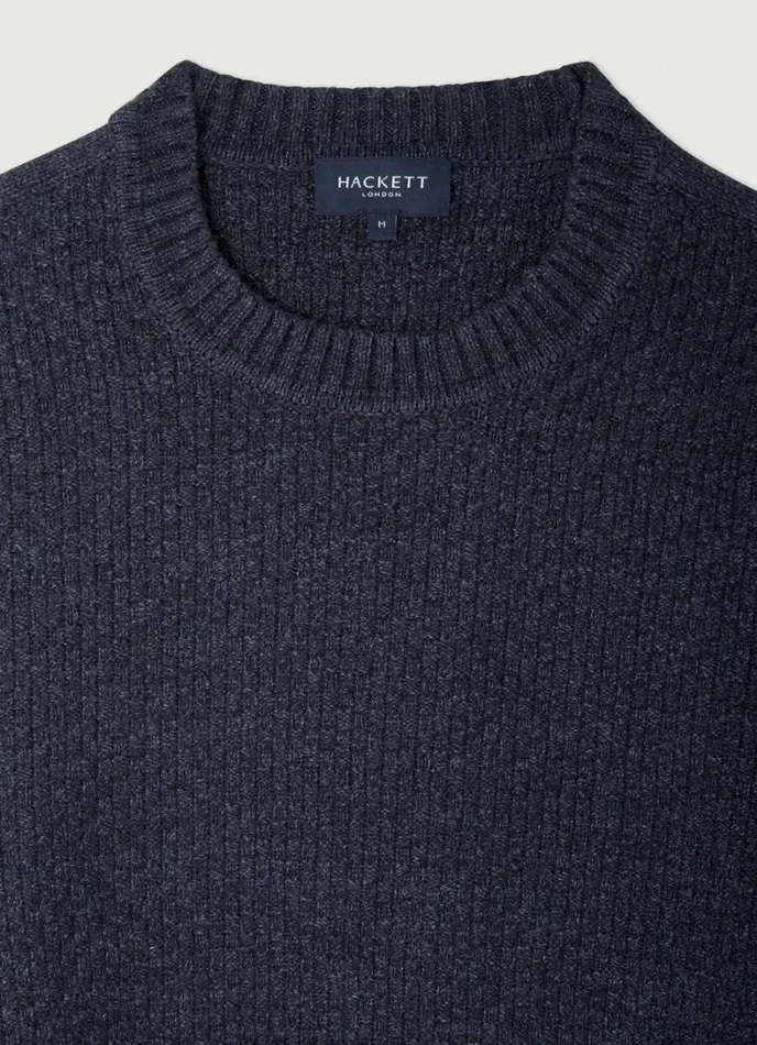 Men Textured Knit Jumper Navy Hackett London Knitwear