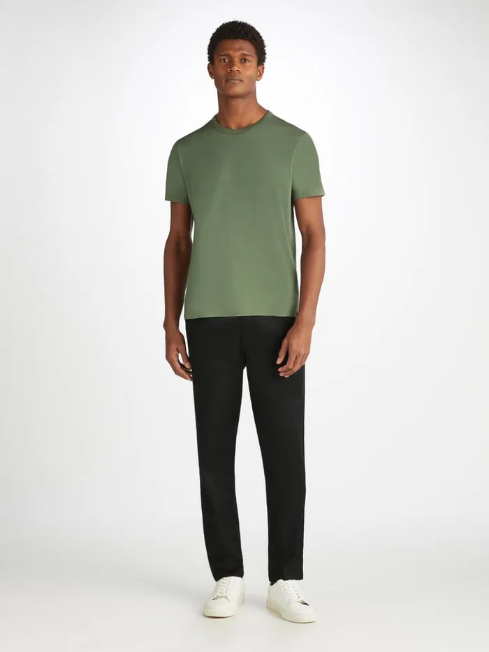 Men Trousers Harris Lyocell Cotton Black Derek Rose Casual Pants