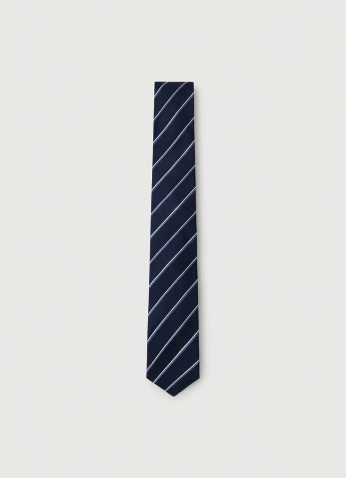 Men TwoTone Striped Silk Tie Navy Hackett London Ties and Pocket Squares