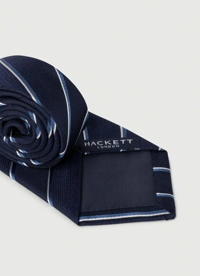 Men TwoTone Striped Silk Tie Navy Hackett London Ties and Pocket Squares