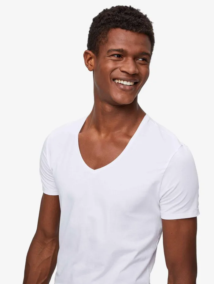 Men Underwear VNeck TShirt Jack Pima Cotton Stretch White Derek Rose Underwear TShirts
