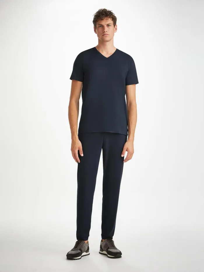 Men VNeck TShirt Basel Micro Modal Stretch Navy Derek Rose Short Sleeve TShirts