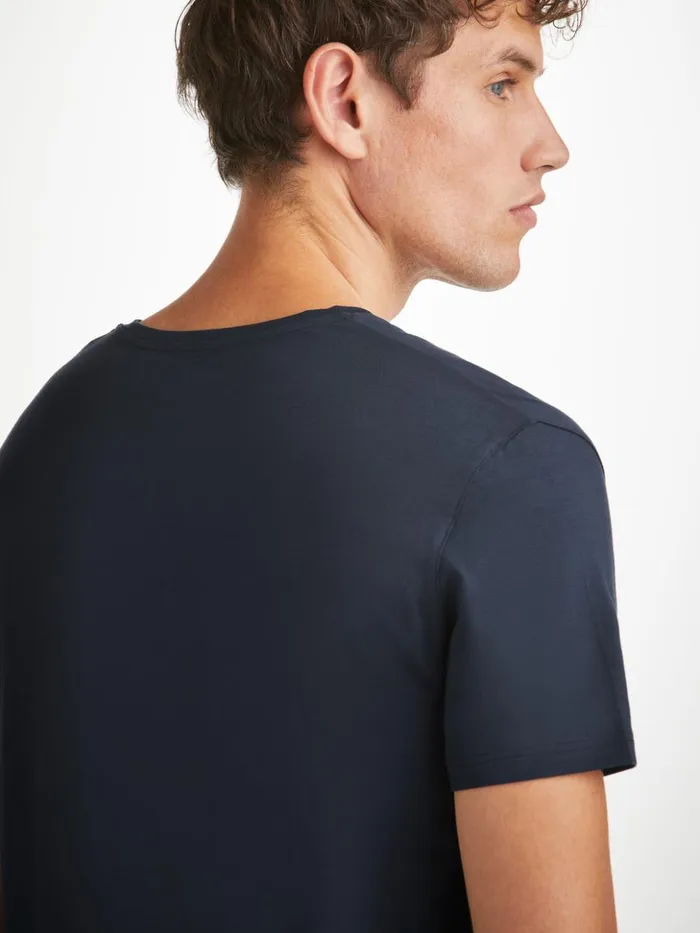 Men VNeck TShirt Basel Micro Modal Stretch Navy Derek Rose Short Sleeve TShirts