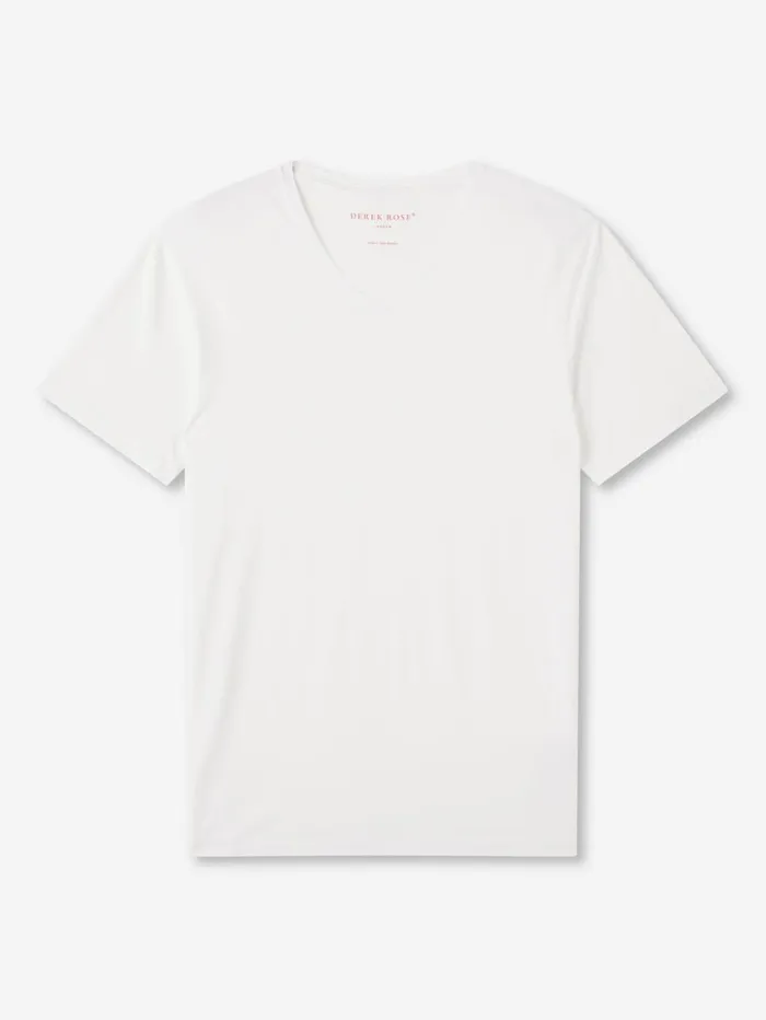 Men VNeck TShirt Basel Micro Modal Stretch White Derek Rose Short Sleeve TShirts