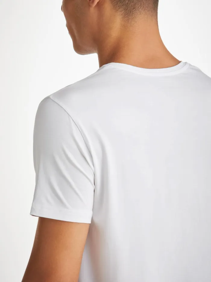 Men VNeck TShirt Basel Micro Modal Stretch White Derek Rose Short Sleeve TShirts