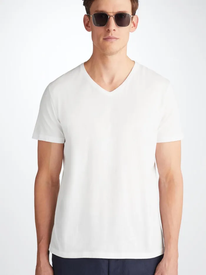 Men VNeck TShirt Riley Pima Cotton White Derek Rose Short Sleeve TShirts