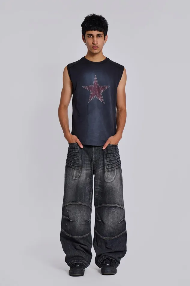 Men Washed Black Biker Colossus Jeans Jaded London Denim