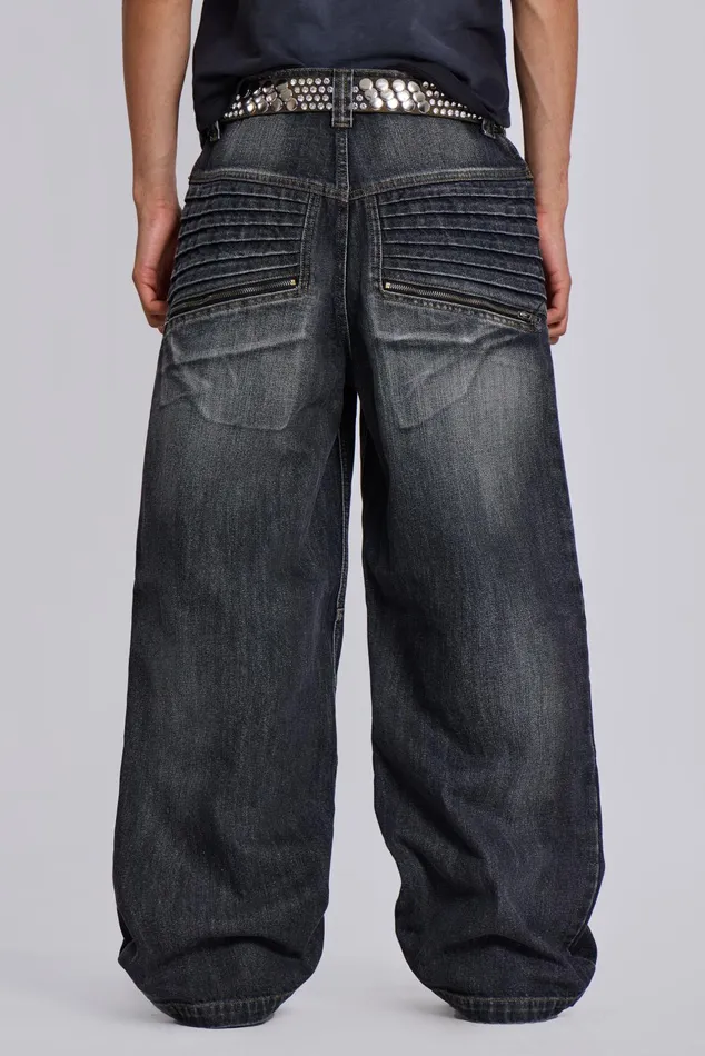 Men Washed Black Biker Colossus Jeans Jaded London Denim