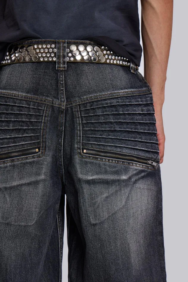 Men Washed Black Biker Colossus Jeans Jaded London Denim