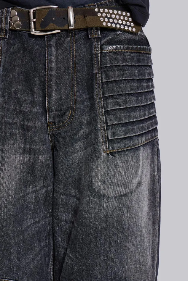 Men Washed Black Biker Colossus Jeans Jaded London Denim