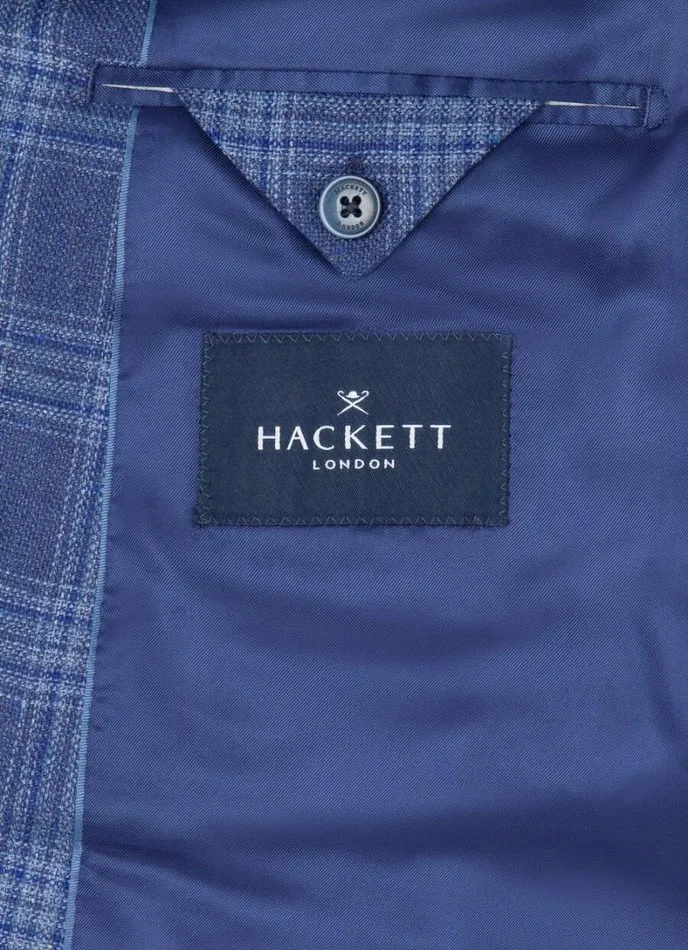 Men Wool And Silk Checked Blazer Blue Hackett London Blazers