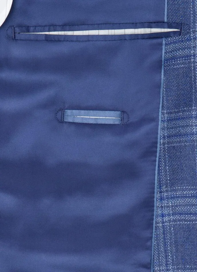 Men Wool And Silk Checked Blazer Blue Hackett London Blazers