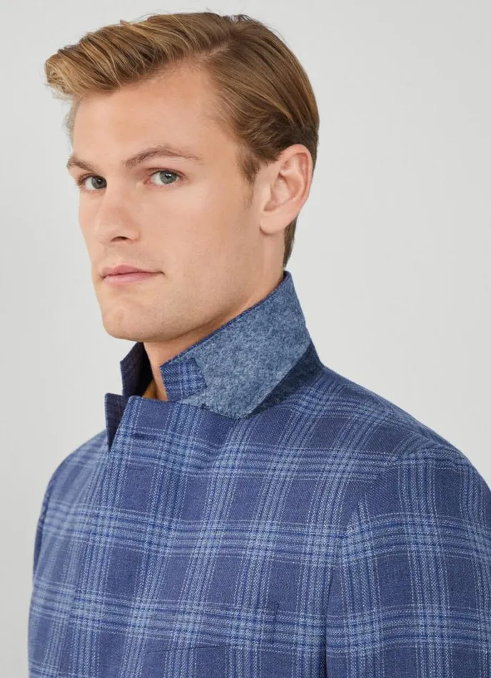 Men Wool And Silk Checked Blazer Blue Hackett London Blazers