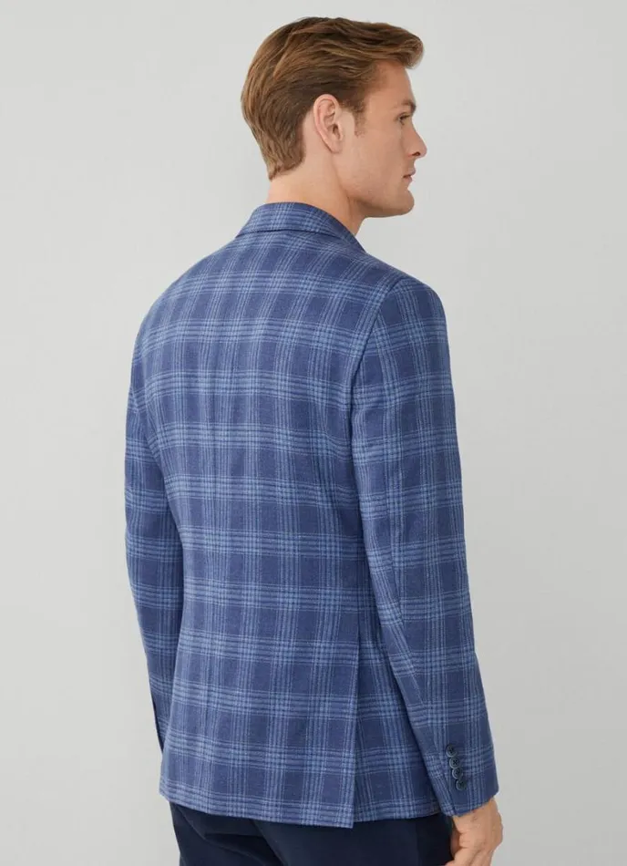 Men Wool And Silk Checked Blazer Blue Hackett London Blazers