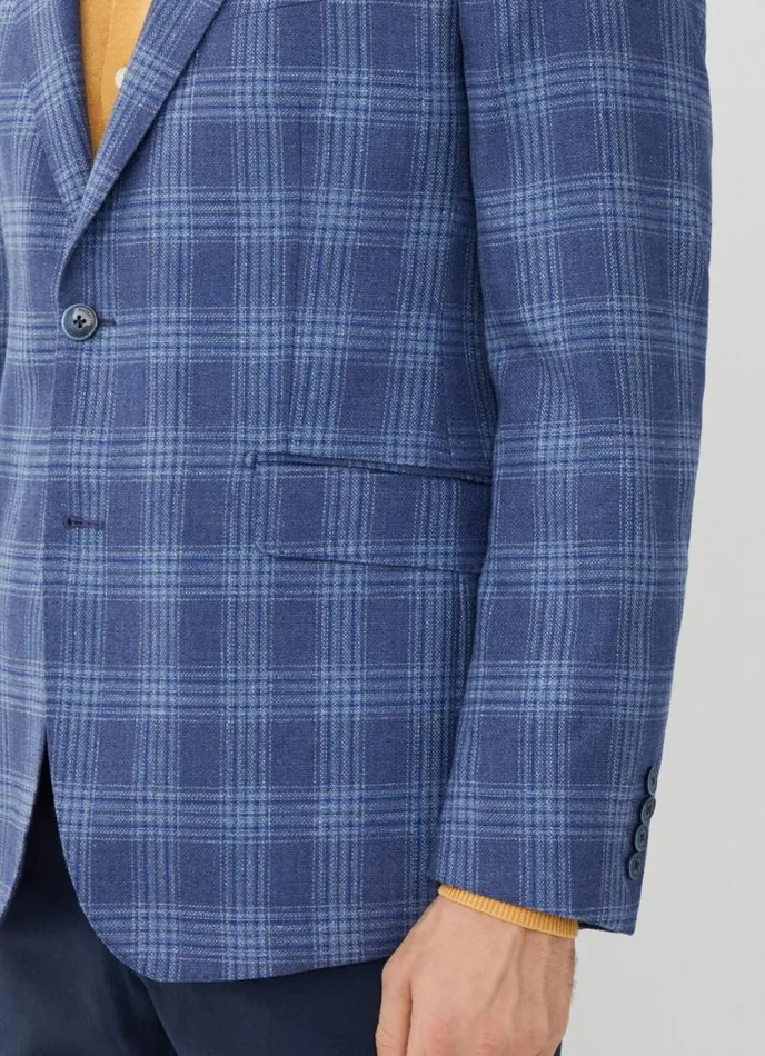 Men Wool And Silk Checked Blazer Blue Hackett London Blazers