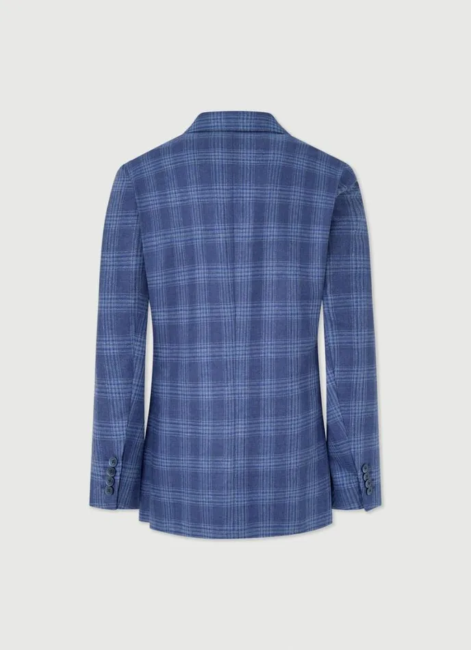 Men Wool And Silk Checked Blazer Blue Hackett London Blazers