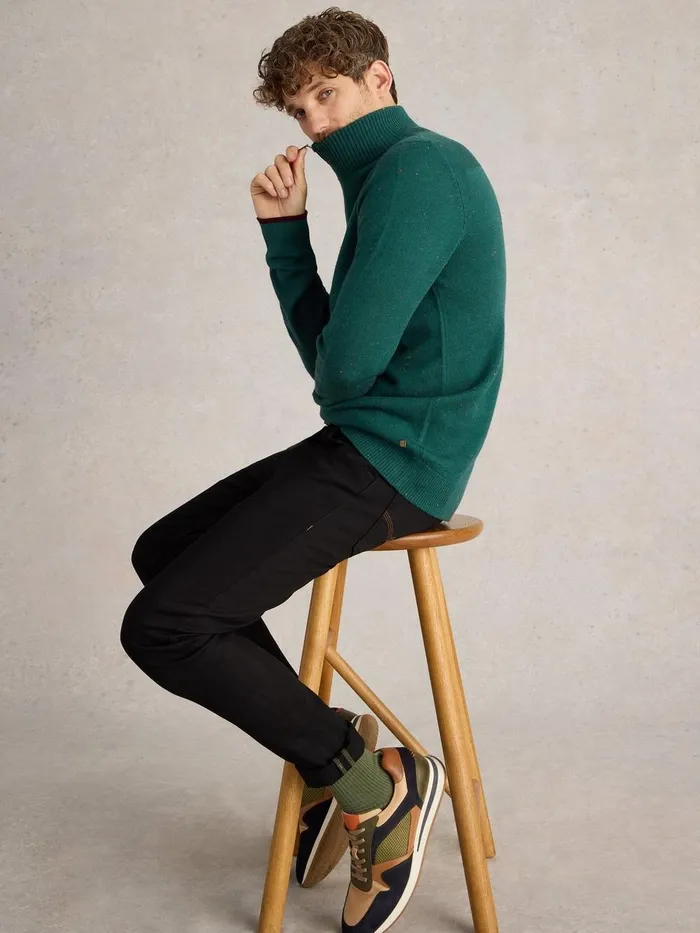 Merino Wool Funnel Neck Nep Green Multi Men White Stuff Knitwear