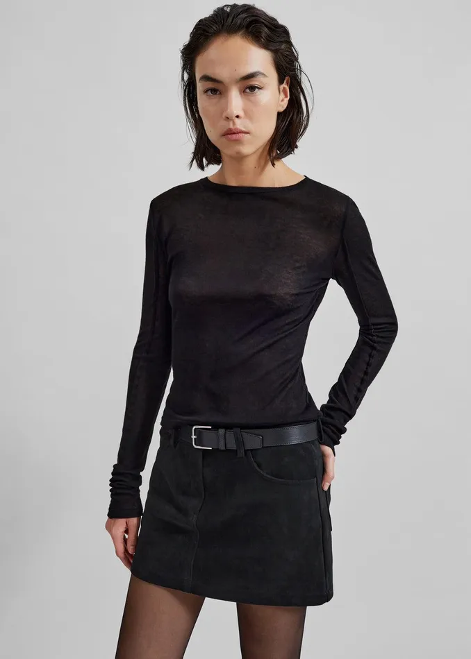 Mesa Sheer Long Sleeve Tee 8211 Black Women The Frankie Shop Clothing