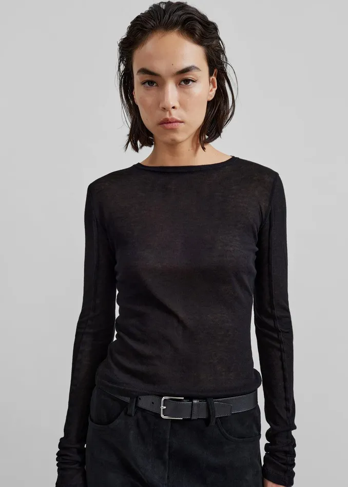 Mesa Sheer Long Sleeve Tee 8211 Black Women The Frankie Shop Clothing
