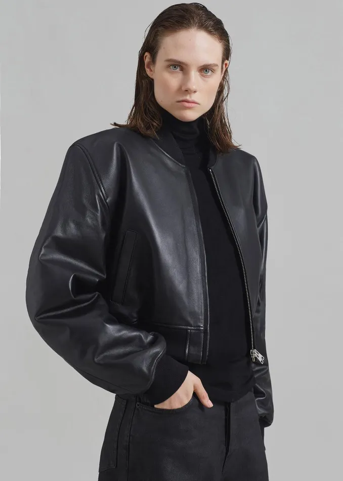 Micky Faux Leather Cropped Bomber 8211 Black Women The Frankie Shop Clothing