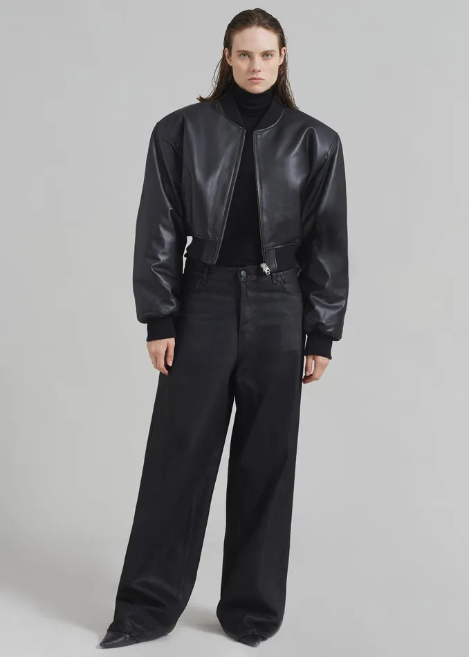 Micky Faux Leather Cropped Bomber 8211 Black Women The Frankie Shop Clothing