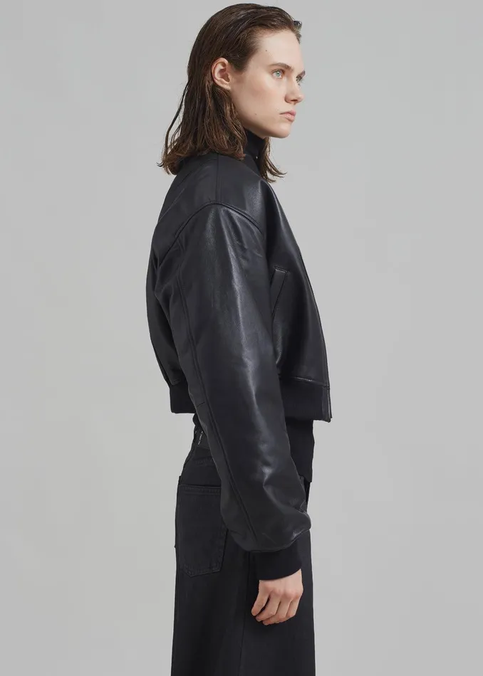 Micky Faux Leather Cropped Bomber 8211 Black Women The Frankie Shop Clothing