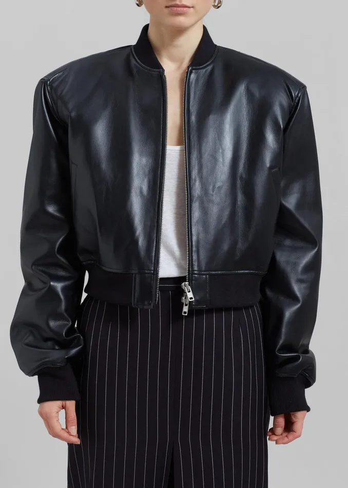 Micky Faux Leather Cropped Bomber 8211 Black Women The Frankie Shop Clothing