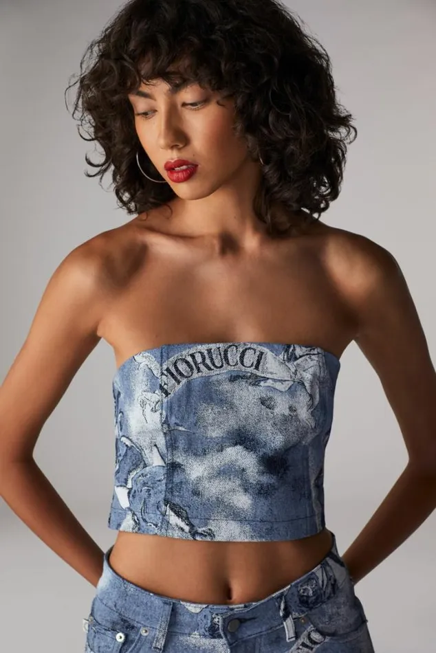 Milano Angels Bustier Crop Top Blue Blue Women Fiorucci Milano Angels Bustier Crop Top Blue Blue Women Fiorucci