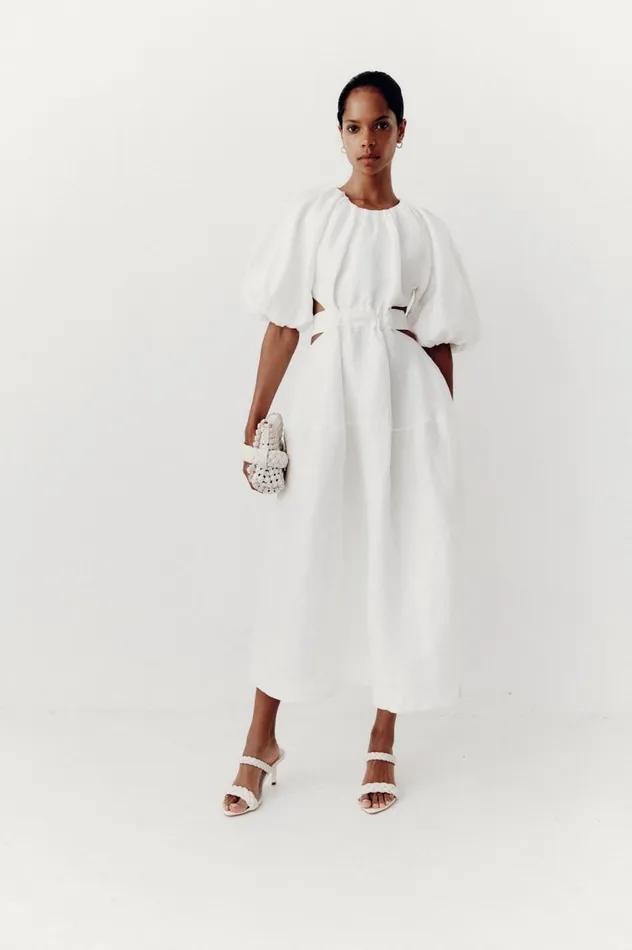 Mimosa Cut Out Midi Dress Ivory Women Aje Dresses