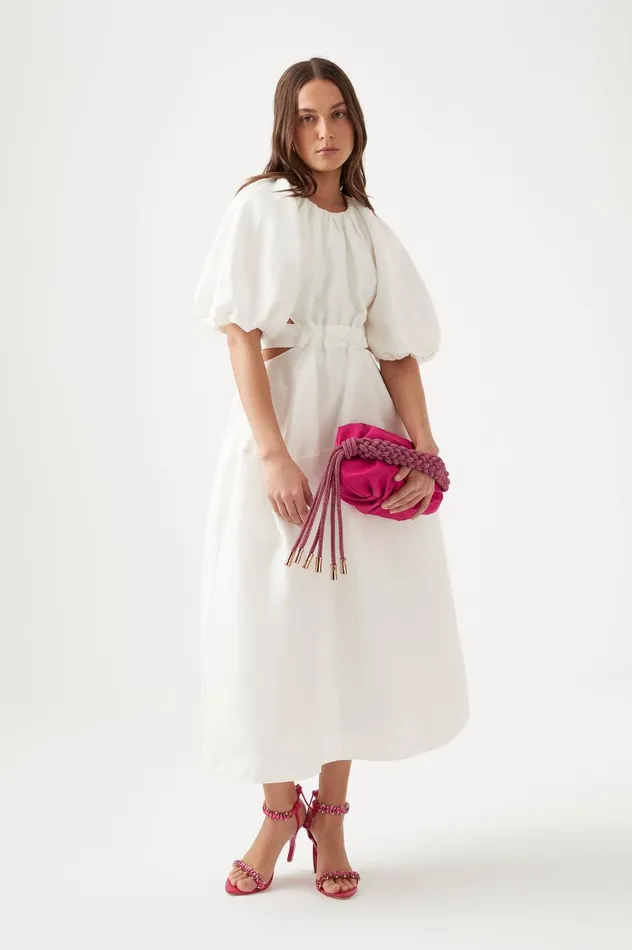 Mimosa Cut Out Midi Dress Ivory Women Aje Dresses Mimosa Cut Out Midi Dress Ivory Women Aje Dresses