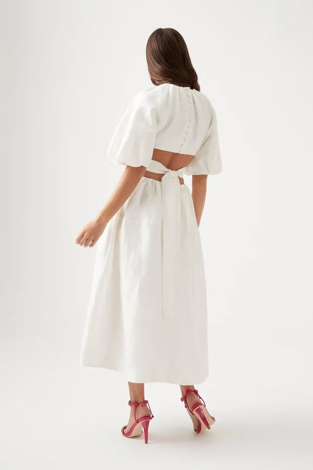 Mimosa Cut Out Midi Dress Ivory Women Aje Dresses Mimosa Cut Out Midi Dress Ivory Women Aje Dresses